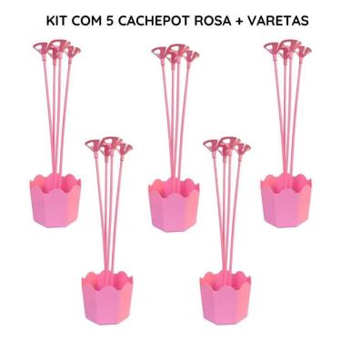Imagem de Centro De Mesa Aniversário Cachepot Suporte Balão Kit C Rosa