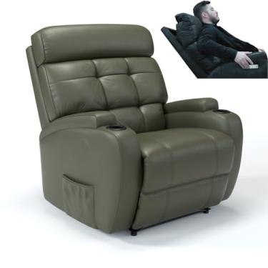 Imagem de Poltrona do Papai Reclinável Elétrica Bivolt Com Motor de Pescoço em Couro Bovino Damie (Verde Militar)