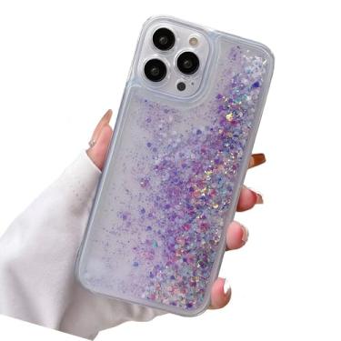 Imagem de Rnrieyta Miagon Capa traseira de areia movediça com efeito luminoso em movimento para iPhone 16 Pro, brilho noctilucente que brilha no escuro brilhante líquido transparente
