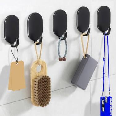 Imagem de Pacote com 5 ganchos de parede adesivos para pendurar ganchos de toalha resistentes para banheiro, chuveiro, chaves de cozinha, porta ao ar livre, gancho utilitário para melhoria da casa (preto fosco)