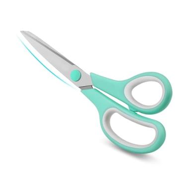 Imagem de Tesoura resistente de 20 cm com lâminas afiadas e alças confortáveis para casa, escritório, escola e artesanato (cinza verde)