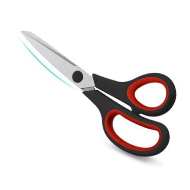 Imagem de Tesoura resistente de 20 cm com lâminas afiadas e alças confortáveis para casa, escritório, escola e artesanato (preto vermelho)