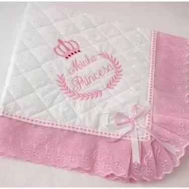 Imagem de Manta para Bebê Menina Rosa Minha Princesa Bordada - Manta em Laise 10