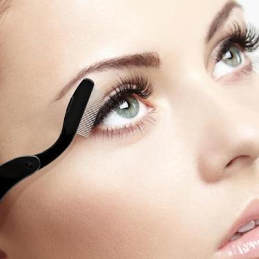 Imagem de 4 peças de pente dobrável para cílios, escova de sobrancelha de metal para dentes, pente separador de cílios, ferramenta profissional para definir cílios e sobrancelhas