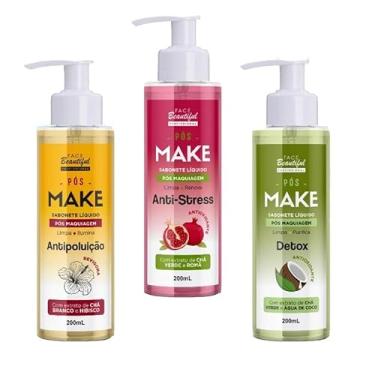 Imagem de Kit 03 Sabonete Líquido Pós Make Pump Face Beautiful 200ml