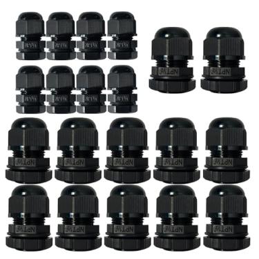 Imagem de Prensa-cabos pretos 20P ajustáveis NPT glândulas impermeáveis 1/5.1 cm 1/10.2 cm cabo cabo alívio de tensão conectores de cabo de plástico NPT à prova d'água fio ilhós glândula acessórios de conduíte