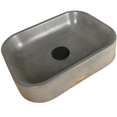 Imagem de Cuba Cinza Banheiro Lavabo Sobrepor Pia de Apoio Retangular Industrial