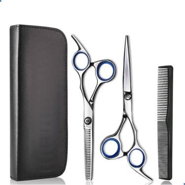 Imagem de Tesoura Cortar Cabelo Fio Navalha Barbearia Kit