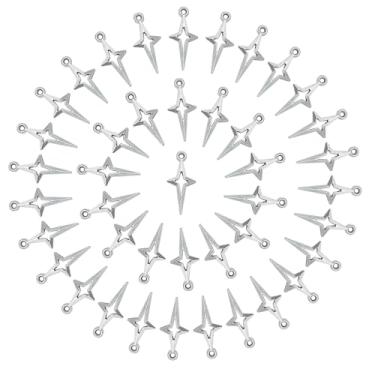 Imagem de Tupalizy Pingentes de estrela de prata com pingente de estrela de quatro pontas pequenas contas de estrelas para pulseiras, brincos, colares, joias, descobertas, chaveiros, bolsa, artesanato