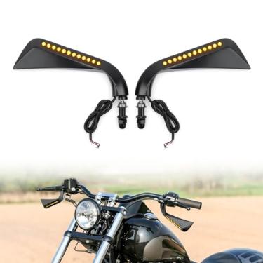 Imagem de LKV Espelho lateral de motocicleta com luzes de LED alternativas - espelhos retrovisores de 8 mm compatíveis com Harley Sportster Road King Softail Dyna Street Glide Cruiser Touring XL 883 1200 (preto