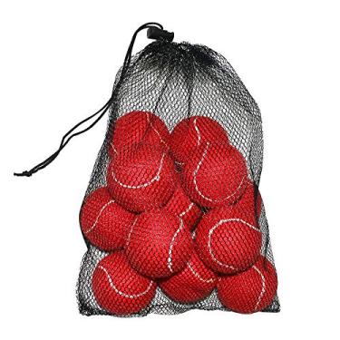 Imagem de URBEST Bolas de tênis, 12 pacotes de bolas de tênis de treinamento para jogadores iniciantes, bolas de brincar de cachorro de estimação com bolsa de transporte de malha (vermelha)