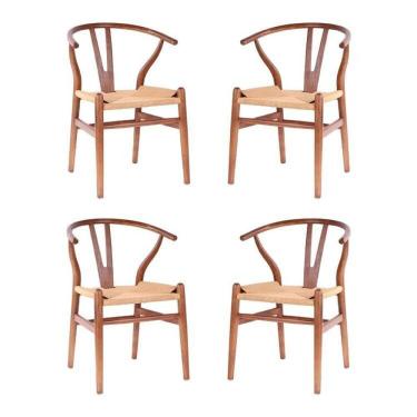 Imagem de Kit com 4 Cadeiras para Sala de Jantar Madeira Maciça Wishbone Madeira Escura