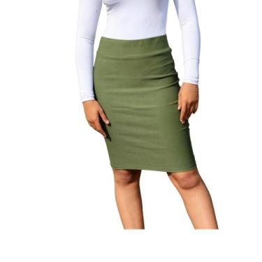 Imagem de Saia Lápis Mídy Basica Elegante Tecido Bengaline - Verde Militar - K'G