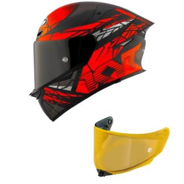 Imagem de Capacete KYT TT Revo Combustion Preto e Vermelho Mais Viseira Dourada