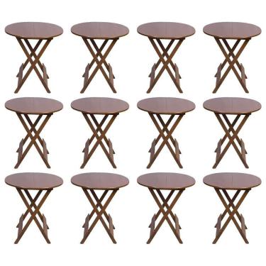 Imagem de Kit 12 Mesas Redondas Dobráveis Em Madeira Maciça 70X70 Imbuia Ideal Para Bares E Restaurantes