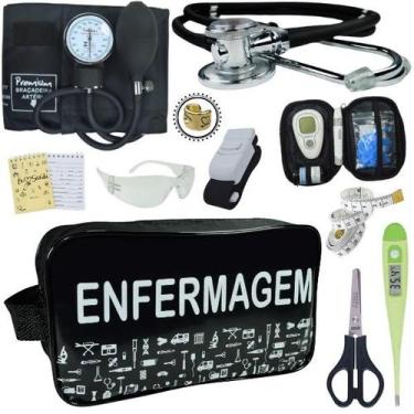 Imagem de Kit Enfermagem Aparelho de Pressão Estetoscópio Medidor Glicose Premiu