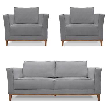 Imagem de Kit 2 Poltronas e Sofá Living 2 Lugares 1,90m Vega Linho Cas