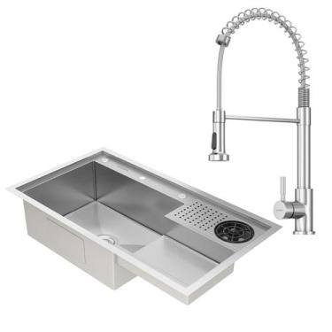 Imagem de Kit Cuba Gourmet Veneza Aço Inox 304 e Torneira Gourmet Milão Monocoma