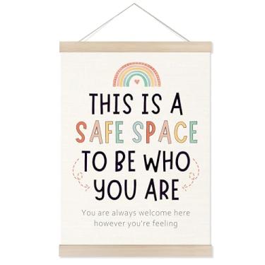 Imagem de Welshower Boho Arco-íris Sala de Aula Espaço Seguro Cabide Moldura, Canto Calmante, Impressões de Arte de Parede Decoração para Terapia de Conselheiro Escritório Sala de Aula Canto Calmo, 30,5 x 40,6