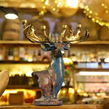 Imagem de Castiçal de veado da sorte de 30,5 cm L estátua de cabeça de alce elegante suporte de vela para cornija de Natal casamento inauguração de casa candelabro apresenta decoração de veado Feng Shui para