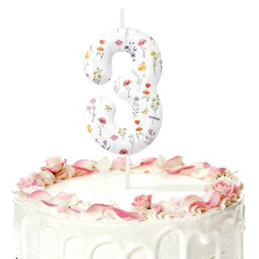 Imagem de Velas de aniversário de flores silvestres para bolo, velas número 3, decorações de aniversário, artigos de festa, topo de bolo de flores silvestres para decorações temáticas de festas para meninos e