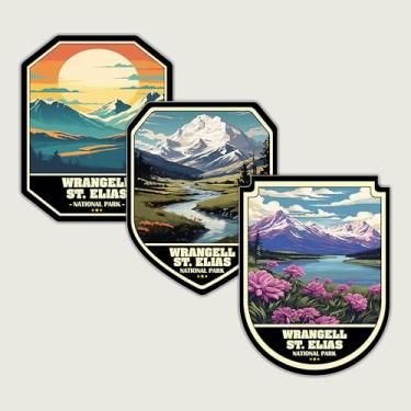 Imagem de Conjunto de 3 adesivos do Parque Nacional Wrangell-St. Elias - Decalques de vinil à prova d'água para carro, laptop, garrafa de água, bagagem, bicicletas - Conjunto de adesivos de natureza cênica e