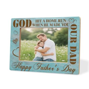 Imagem de XHWLYN Moldura de madeira para pai, God Hit A Home Run When He Made You Our Dad Unique Pai, presente de aniversário, linda decoração de mesa, para casa, escritório, Ação de Graças e presente de Natal