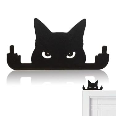 Imagem de Estatueta engraçada de dedo médio de gato preto - decoração exclusiva de mesa, prateleira e janela - presente legal para amantes de gatos - decoração hilária de escritório e casa (grande)
