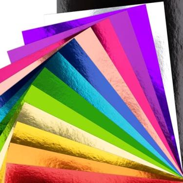 Imagem de 56 folhas de papelão metálico de 14 cores, 12,7 x 17,8 cm, 250 gsm/41,7 kg, papel brilhante para artesanato, scrapbooking, confecção de cartões, projetos DIY