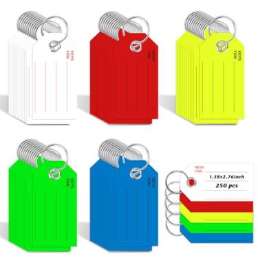 Imagem de 250 etiquetas de chave vermelhas com etiquetas etiquetas de papel branco com anéis 3,3 x 6,9 cm etiquetas de chaveiro para escrever em massa etiquetas de etiquetagem de bagagem para marcadores de