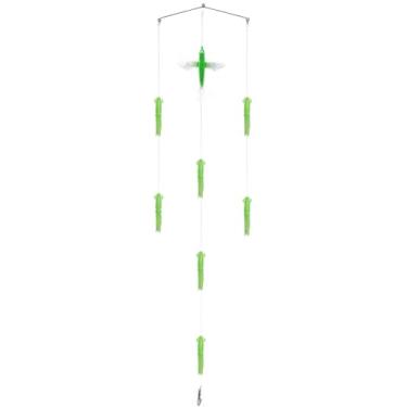 Imagem de MASTERPRO Teaser de pesca de barra espalhadora de lulas, equipamento de pesca de caça offshore, anéis 3/5 de aço inoxidável, 7/11 de lula de borracha verde ou rosa com saco de malha lavável (verde, 3