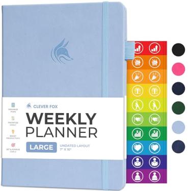 Imagem de Clever Fox Agenda – Agenda semanal e mensal sem data para produtividade, gerenciamento de tempo e objetivos – Diário organizador – (Periwinkle, menor que A4 (17,8 cm x 25,4 cm))