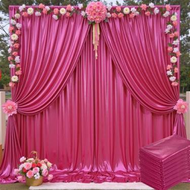Imagem de Cortina de fundo brilhante de 12 x 3 m de lantejoulas rosa choque para festas - 8 painéis de 1,5 x 3 m de espessura, sem rugas, glitter, fúcsia, pano de fundo, cortinas para casamento, rosa, tema de