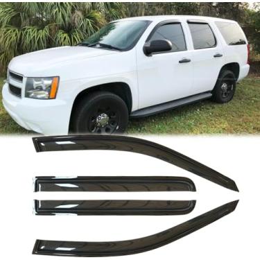 Imagem de Deebior 4 peças de proteção de chuva de janela estilo montagem externa durável defletores de vento laterais ventilação de fumaça escura viseiras de janela agradáveis compatíveis com 07-14 Tahoe / 07