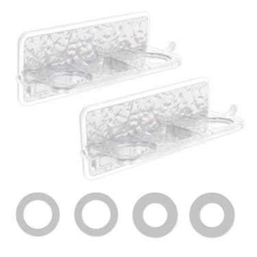 Imagem de 2 peças de suporte de xampu adesivo de plástico sem perfuração, suporte universal de garrafa de chuveiro de 18 × 7,5 × 8 cm com ranhura de drenagem e 2 ganchos, organizador de parede de banheiro