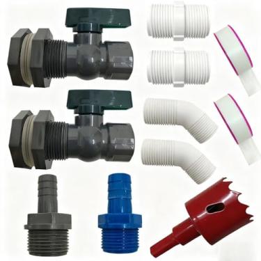 Imagem de Kit de torneira de barril de chuva, kit de torneira de conector de desviador de barril de água da chuva - kit de reparo de tubo de água de 0,9 cm para mangueira de irrigação de jardim parada mangueira
