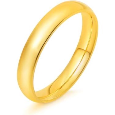Imagem de Aliança 4mm, Casamento, Compromisso, Noivado, Anel em Aço Inox 316l, Dourada, Ergonômica, Resistente ao Desgaste, Reforçado, não Enferruja e não Escurece. (19 mm)