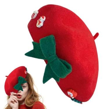 Imagem de Chapéu de inverno de Natal,Chapéu de Natal - Boina de inverno - Chapéu boina de Natal fofo feminino, gorros decorativos de lã para artistas, chapéu de pintor para adultos