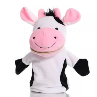 Imagem de Fantoche de Mão Pelúcia Animal Vaca, Ideal para Entretenimento e Criatividade 25cm