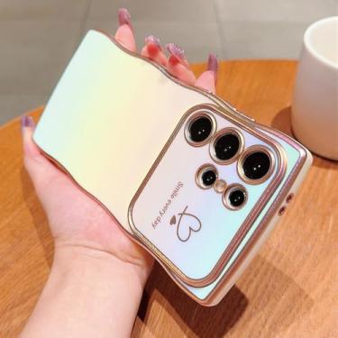 Imagem de Capa de celular com glitter laser ondulado e coração para Samsung S25 S24 S23 Ultra FE S22 Plus, capa traseira colorida da moda, branca, para Galaxy S24Ultra
