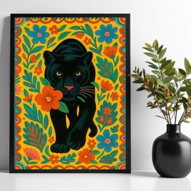 Imagem de Quadro Pantera Floral Boho Farm 33X24Cm - Com Vidro - Quadros On-Line