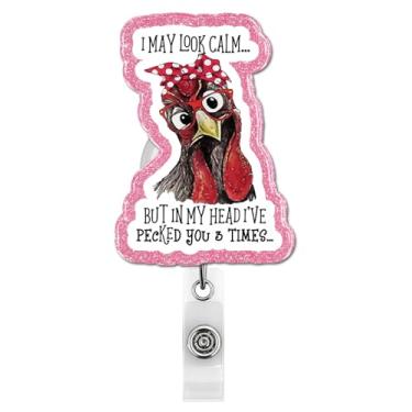 Imagem de Carretel de crachá de galo engraçado retrátil para mulheres, porta-crachá de identificação com clipe jacaré para amantes de galinhas, funcionários de escritório, colega de trabalho, professor