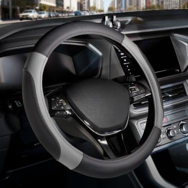 Imagem de FLORICH Capa de volante de carro, capas de volante de couro de microfibra com forro antiderrapante, protetor de volante de carro elástico respirável, tamanho padrão universal de 35 a 38 cm