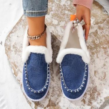 Imagem de Tênis fashion feminino moderno tênis de neve confortável e quente sem salto, Azul, 39