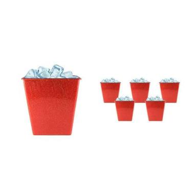 Imagem de Kit 6 Balde Gelo Fibra Madeira Vermelho 2,6L - Bb Store