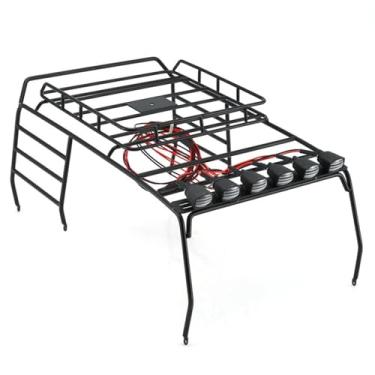 Imagem de Rack de teto de metal antiferrugem para carro com 6 peças de modificação de luz LED para SCX10 Crawler Rack de teto 1/10 escala 1/10 com rack de teto leve com suporte de teto com luzes