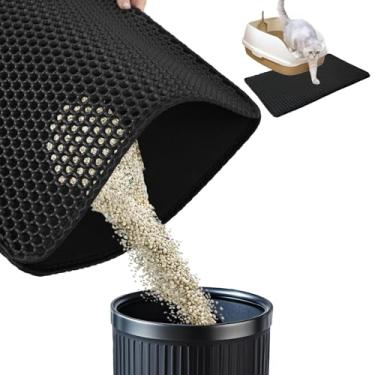 Imagem de Tapete de areia de gato para caixa de areia de gatinho, tapete de armadilha de areia de 76 cm x 61 cm, tapete de caixa de areia de favo de mel de camada dupla, fácil de limpar e lavável, tapete de