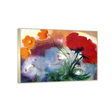 Imagem de RYLJCZ Pinturas famosas abstratas. Pôsteres e impressões de arte de Emil Nolde (flores vermelhas). Reprodução em tela. Quadro decorativo para sala de estar. (50 x 70 cm (19,7 x 27,5 pol)/Molduras de