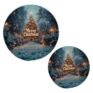 Imagem de Blueangle 2 peças de suporte de panela de trivet de árvore de Natal de flocos de neve - conjunto de pegadores de panela de tecido redondo - almofadas quentes trançadas de algodão - porta-copos