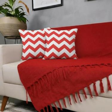Imagem de Genérico, Kit Manta Para Sofá Vermelho + 2 Capas De Almofada Com Zíper Cor:02